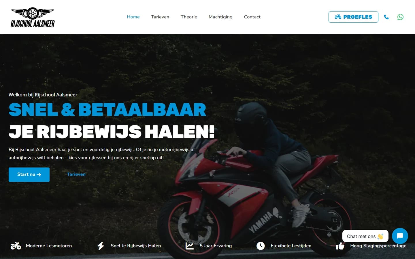 Homepage van Rijschool Aalsmeer, een website die wij hebben ontworpen, gebouwd en hosten