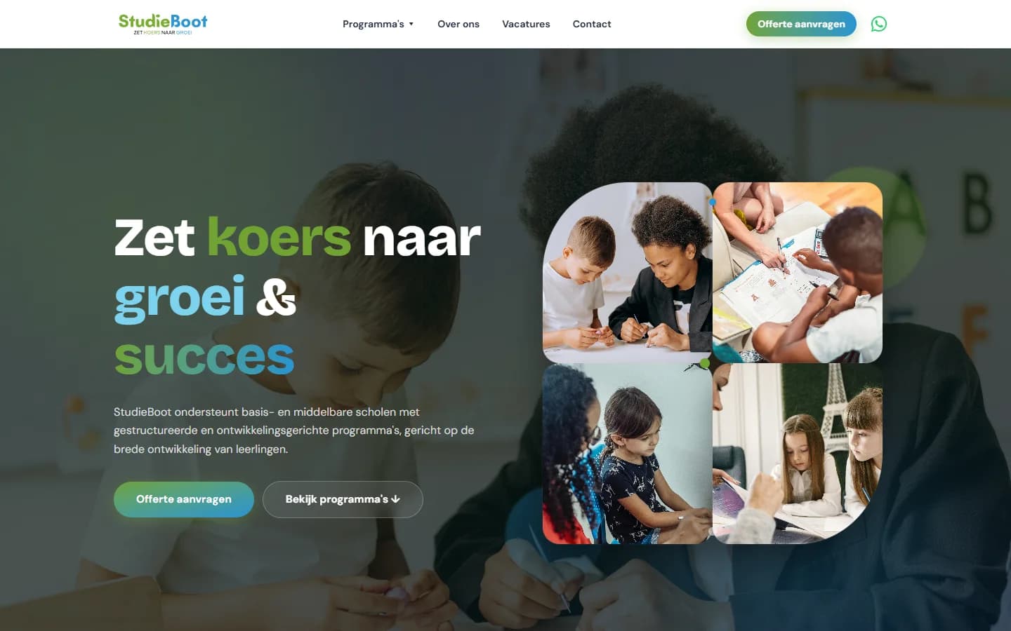 Homepage van StudieBoot, een website die wij hebben ontworpen, gebouwd en hosten